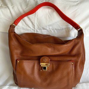 Tory Burch Leather Hobo Bag in Brown with Orange Strap